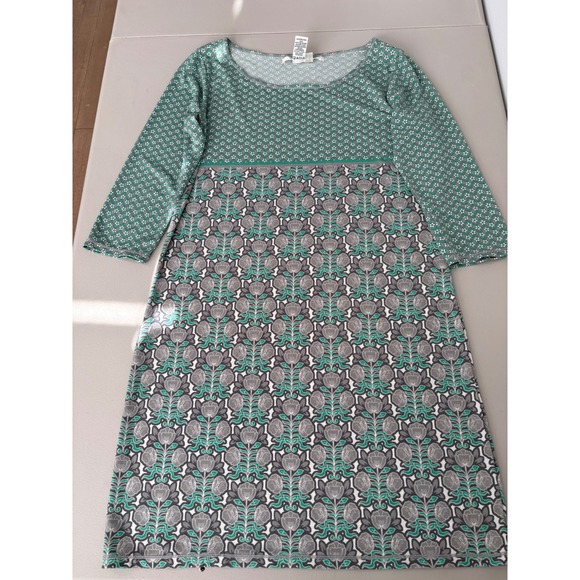 Max Studio Green Floral Tulip Print Knit Dress Casual Career Modest M - Picture 1 of 7